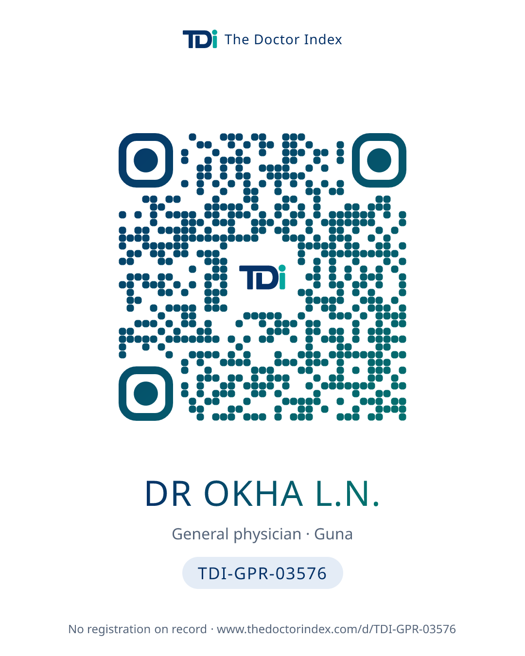 QR card for Dr Okha L.N., TDI-GPR-03576