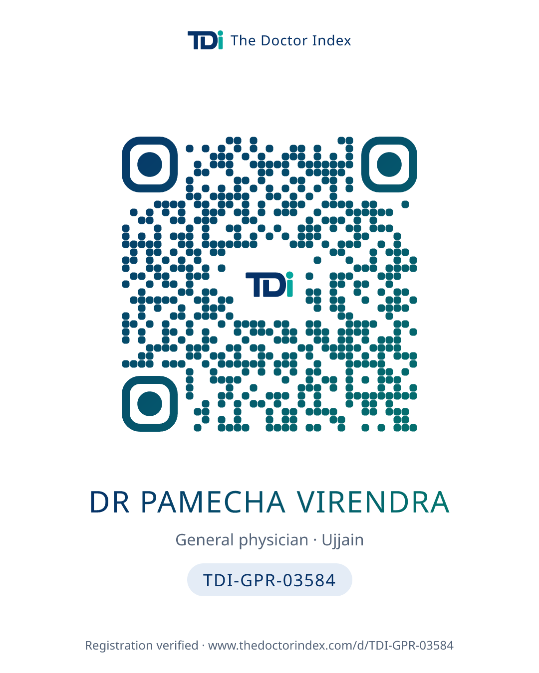 QR card for Dr Pamecha Virendra, TDI-GPR-03584