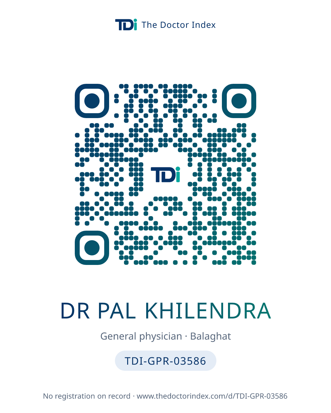 QR card for Dr Pal Khilendra, TDI-GPR-03586