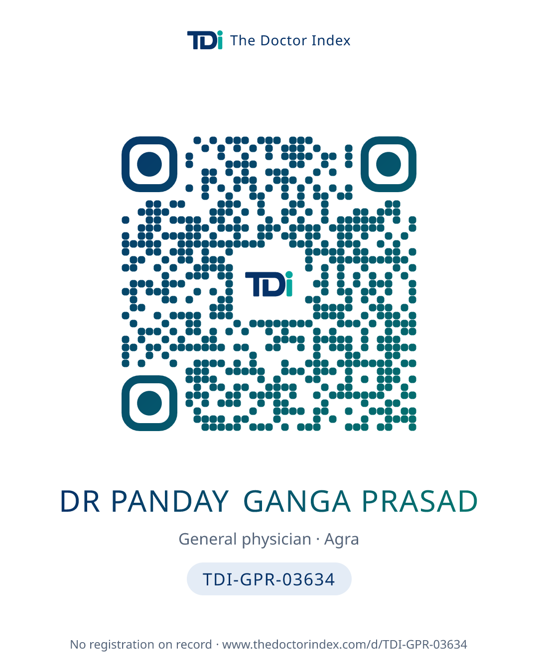 QR card for Dr Panday Ganga Prasad, TDI-GPR-03634