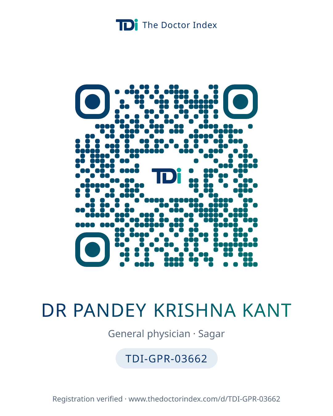 QR card for Dr Pandey Krishna Kant, TDI-GPR-03662