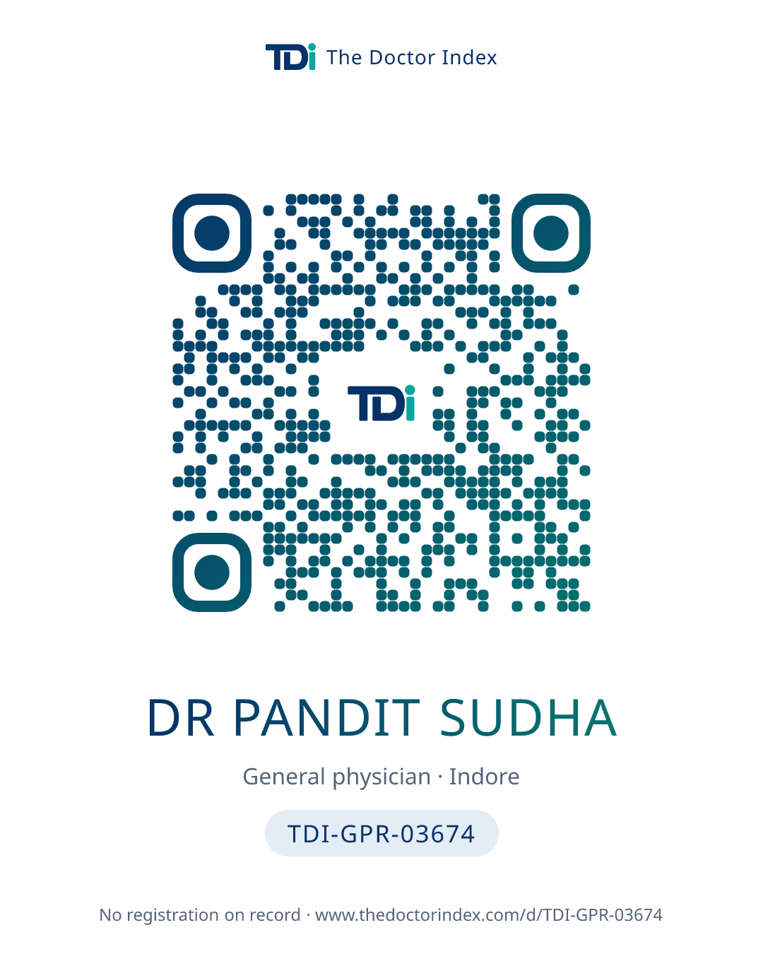 QR card for Dr Pandit Sudha, TDI-GPR-03674