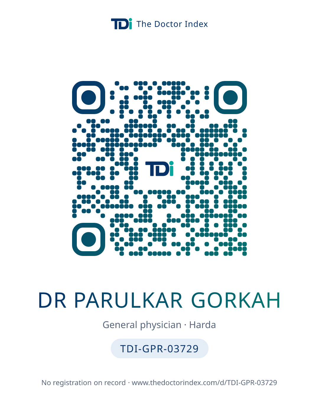 QR card for Dr Parulkar Gorkah, TDI-GPR-03729