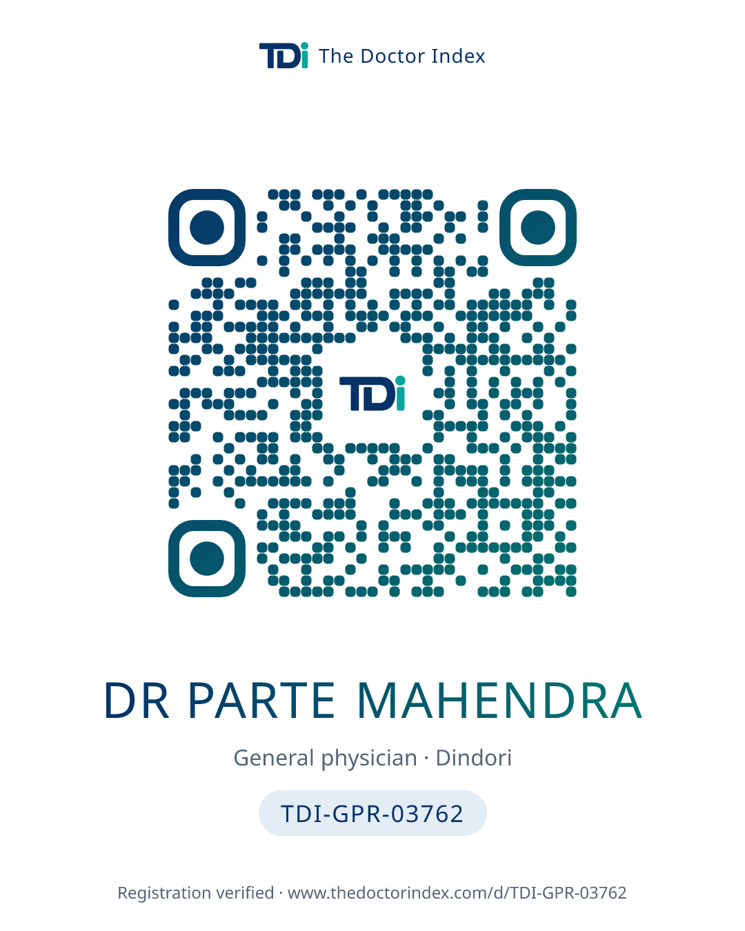 QR card for Dr Parte Mahendra, TDI-GPR-03762