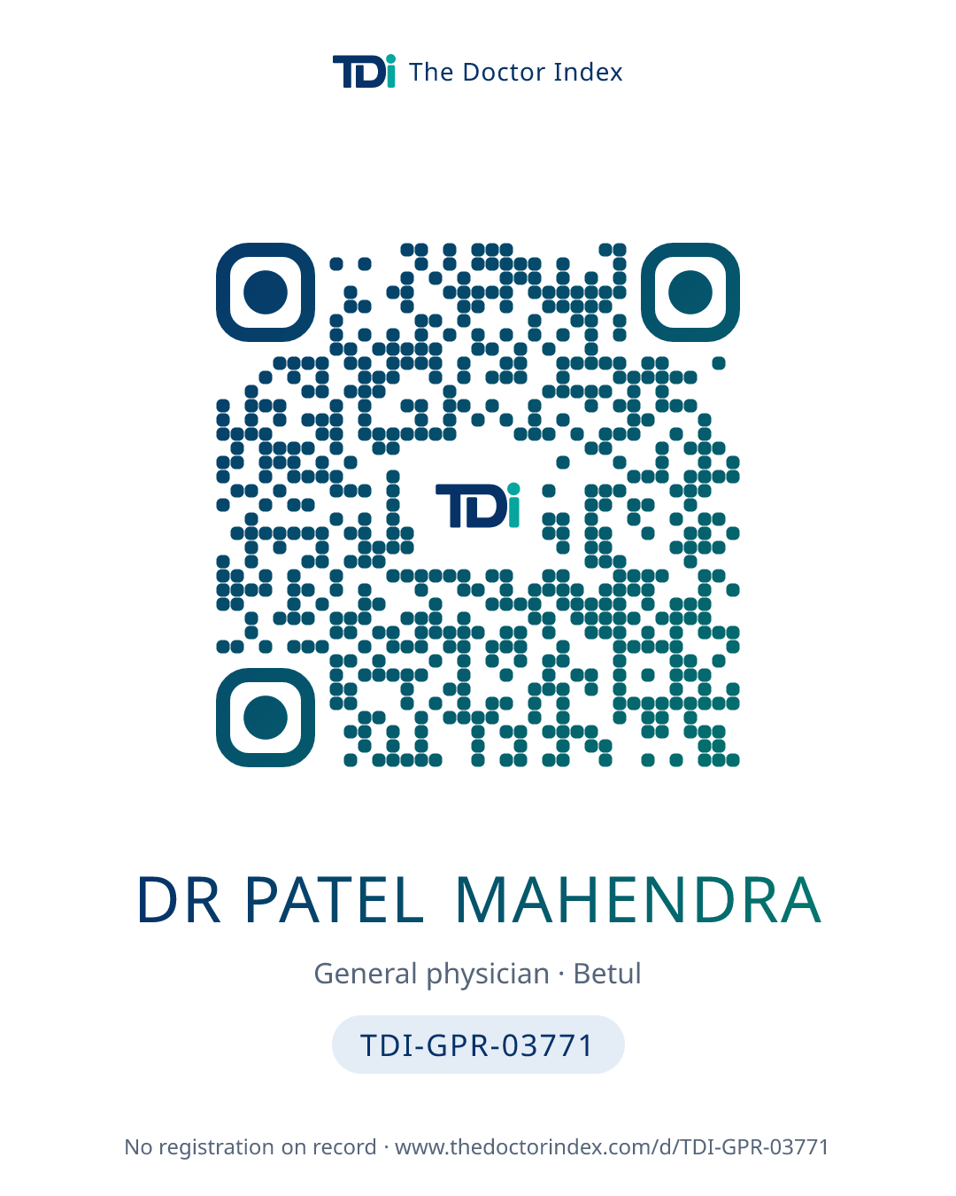 QR card for Dr Patel Mahendra, TDI-GPR-03771
