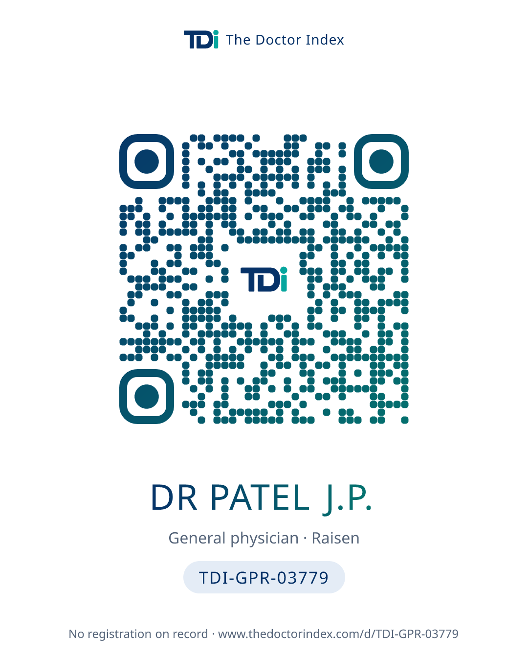 QR card for Dr Patel J.P., TDI-GPR-03779