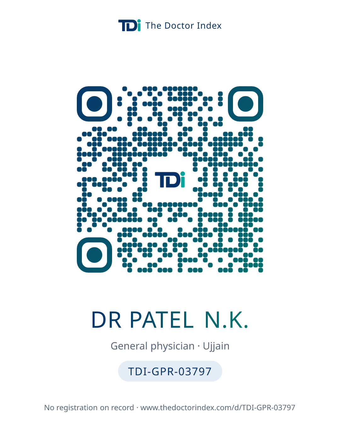QR card for Dr Patel N.K., TDI-GPR-03797