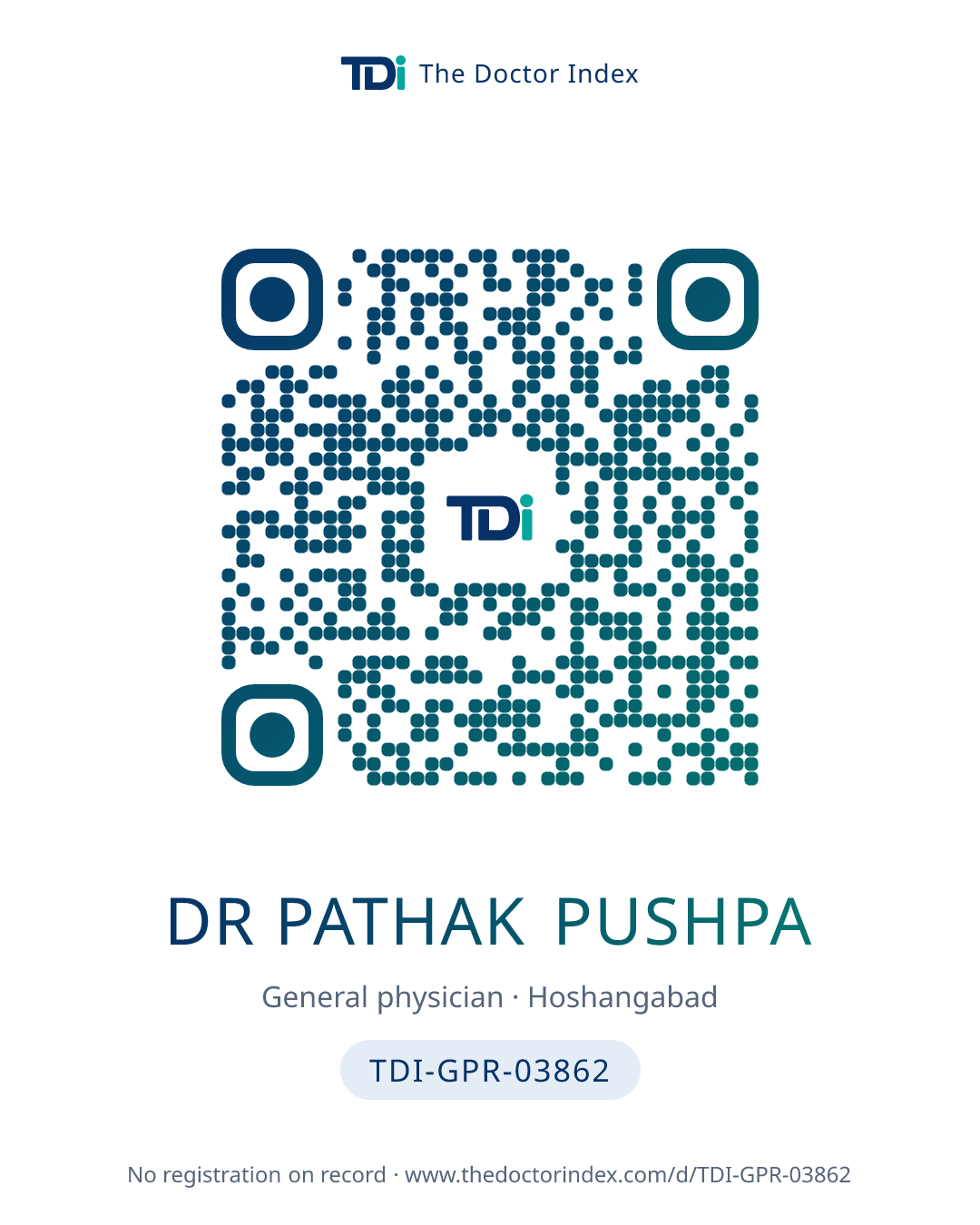 QR card for Dr Pathak Pushpa, TDI-GPR-03862
