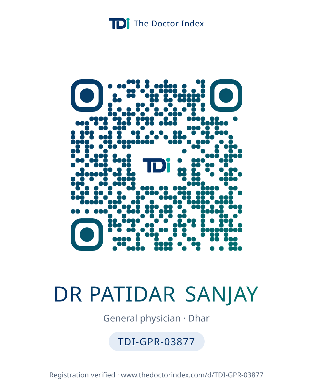 QR card for Dr Patidar Sanjay, TDI-GPR-03877
