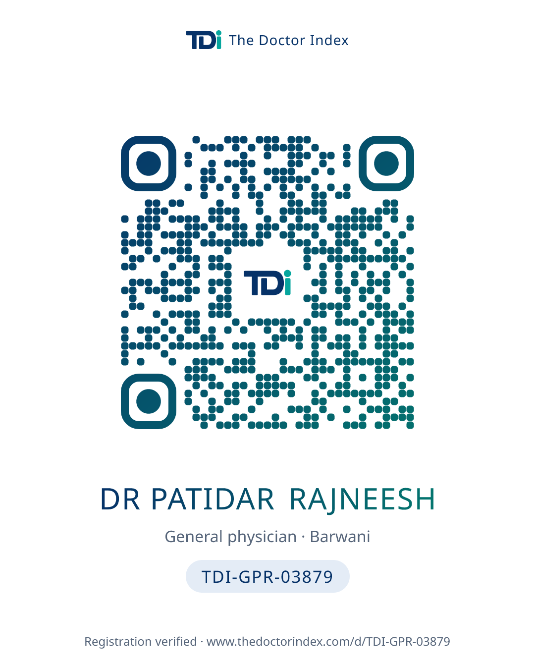QR card for Dr Patidar Rajneesh, TDI-GPR-03879