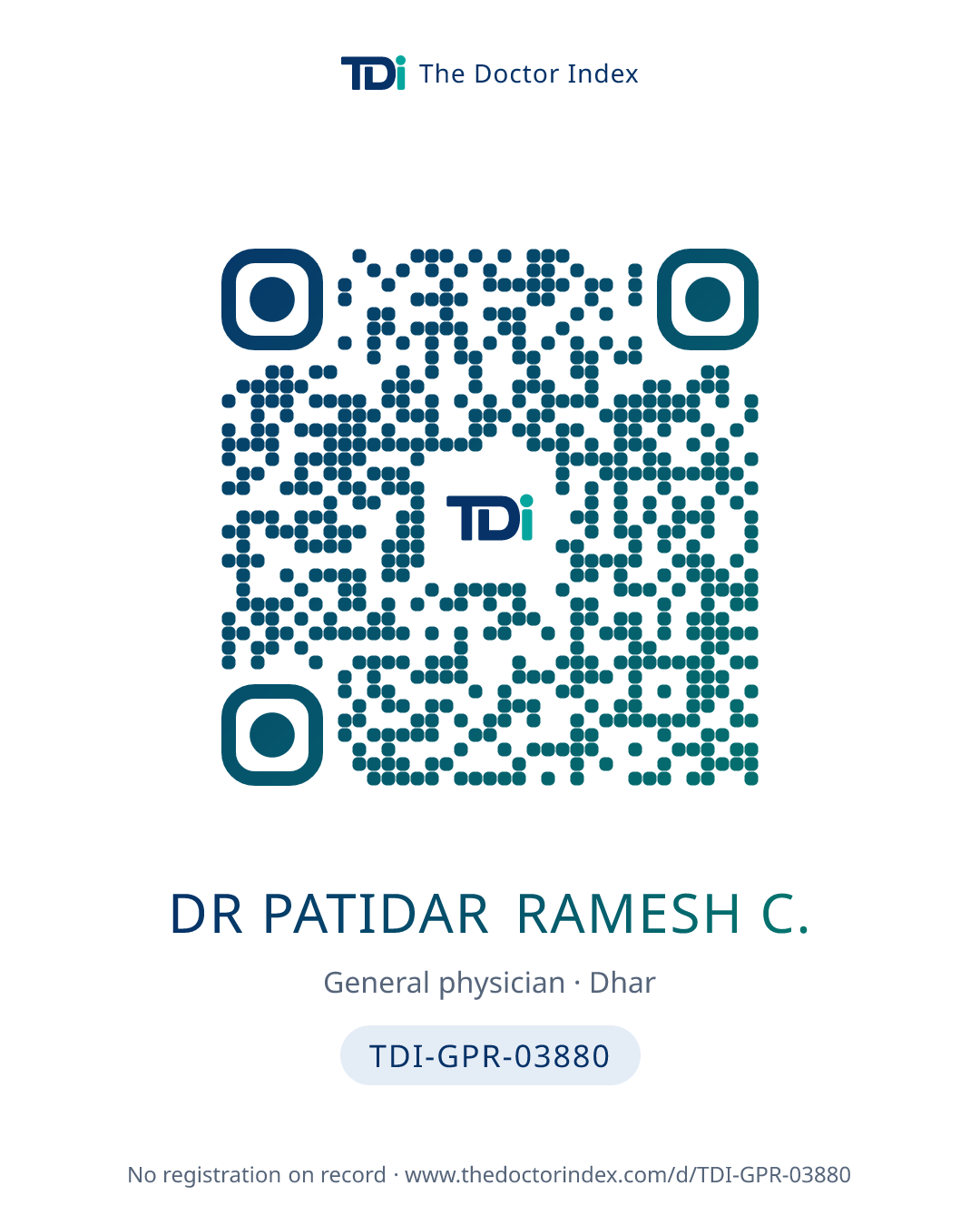 QR card for Dr Patidar Ramesh C., TDI-GPR-03880