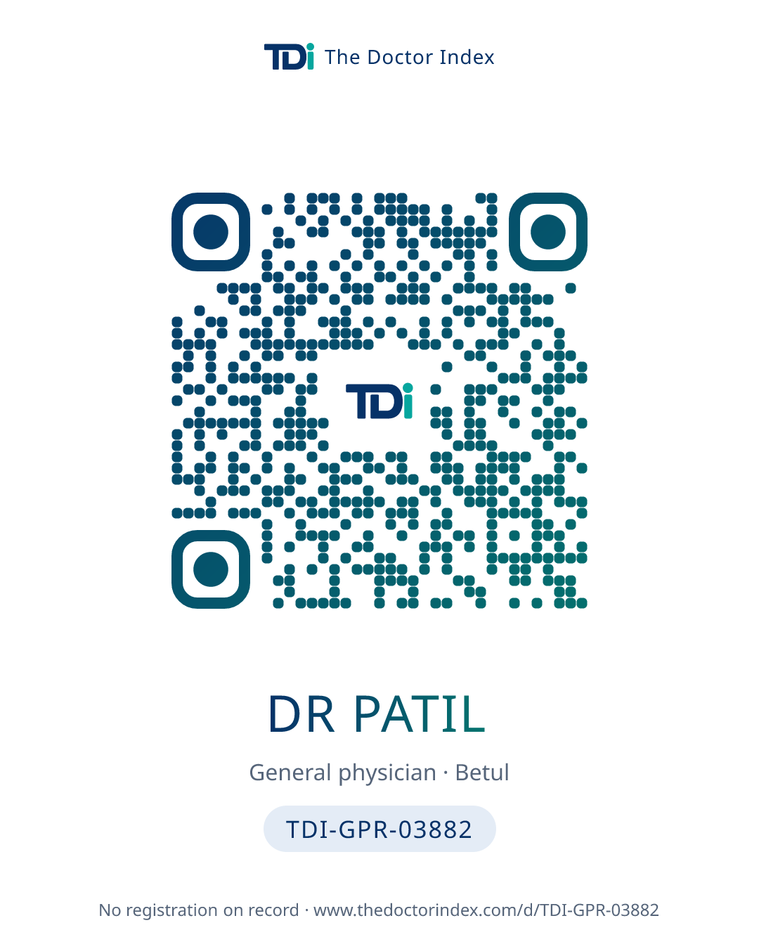 QR card for Dr Patil, TDI-GPR-03882