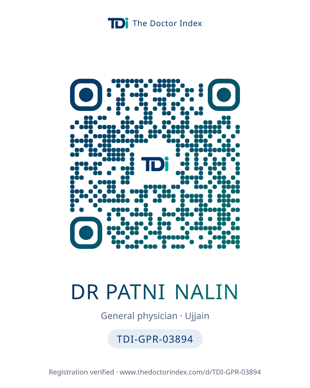 QR card for Dr Patni Nalin, TDI-GPR-03894