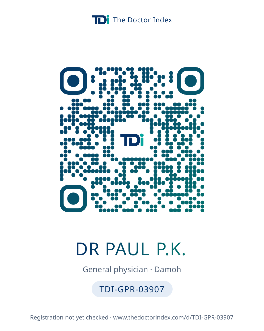 QR card for Dr Paul P.K., TDI-GPR-03907