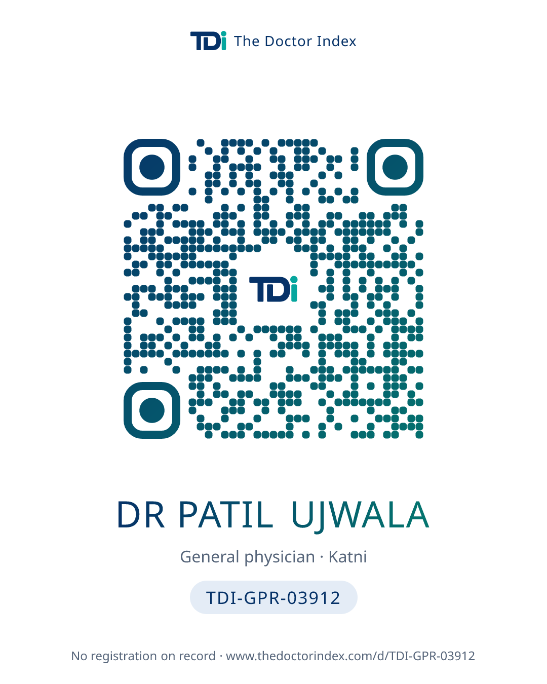 QR card for Dr Patil Ujwala, TDI-GPR-03912