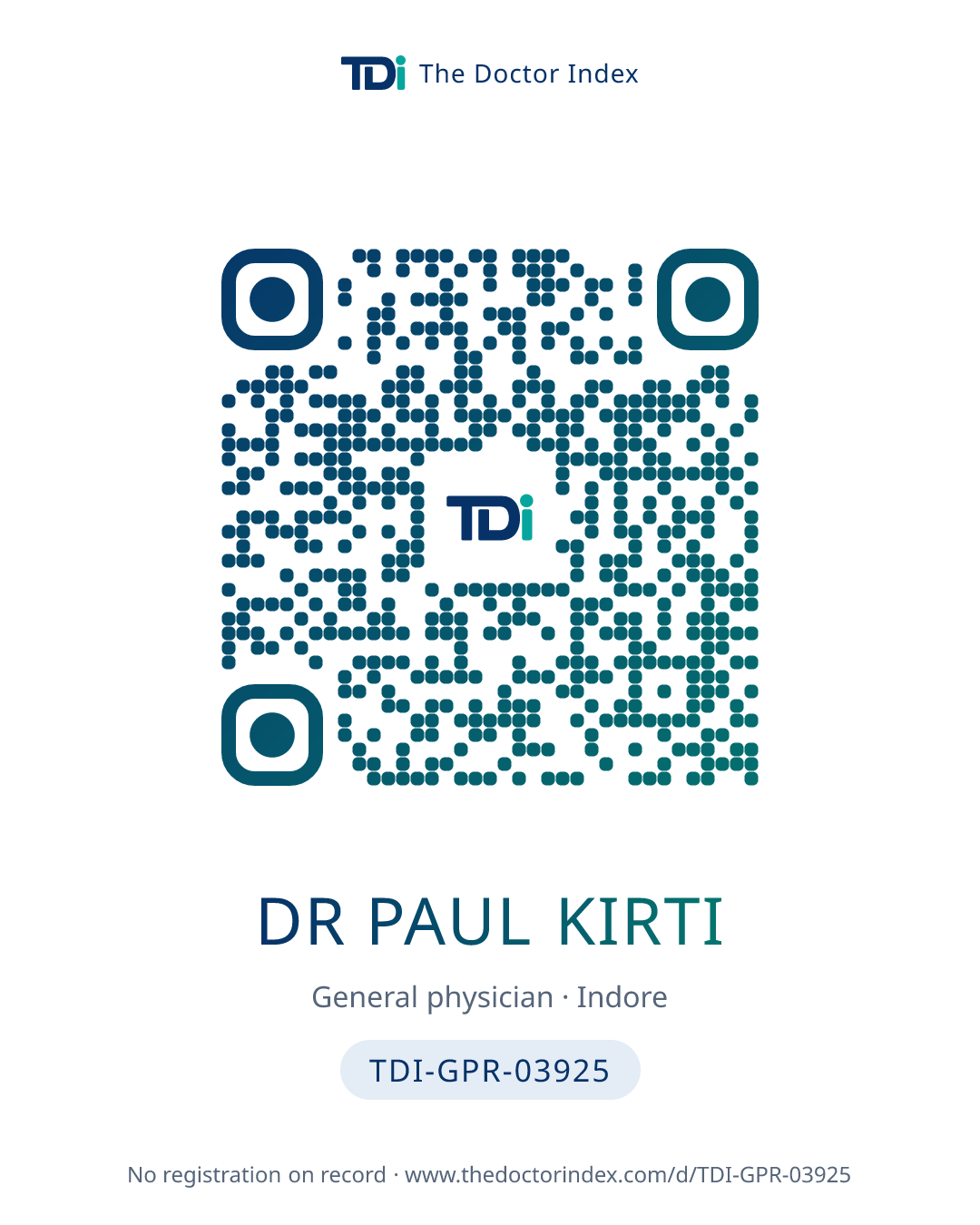 QR card for Dr Paul Kirti, TDI-GPR-03925