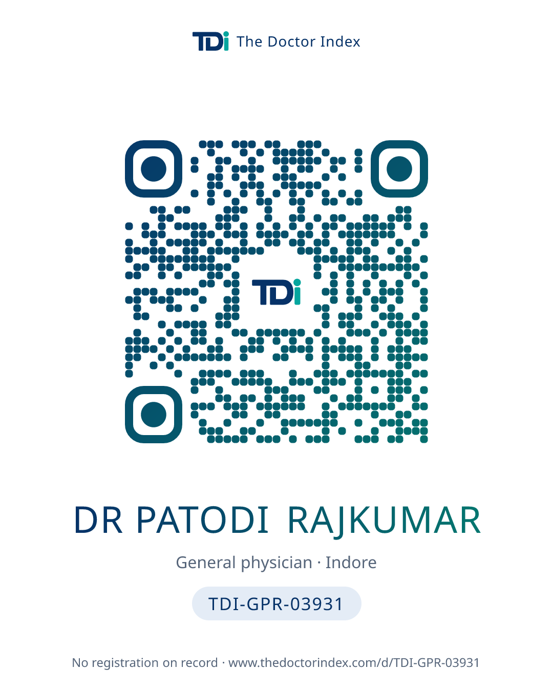 QR card for Dr Patodi Rajkumar, TDI-GPR-03931
