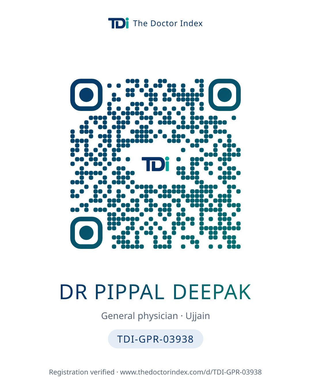 QR card for Dr Pippal Deepak, TDI-GPR-03938