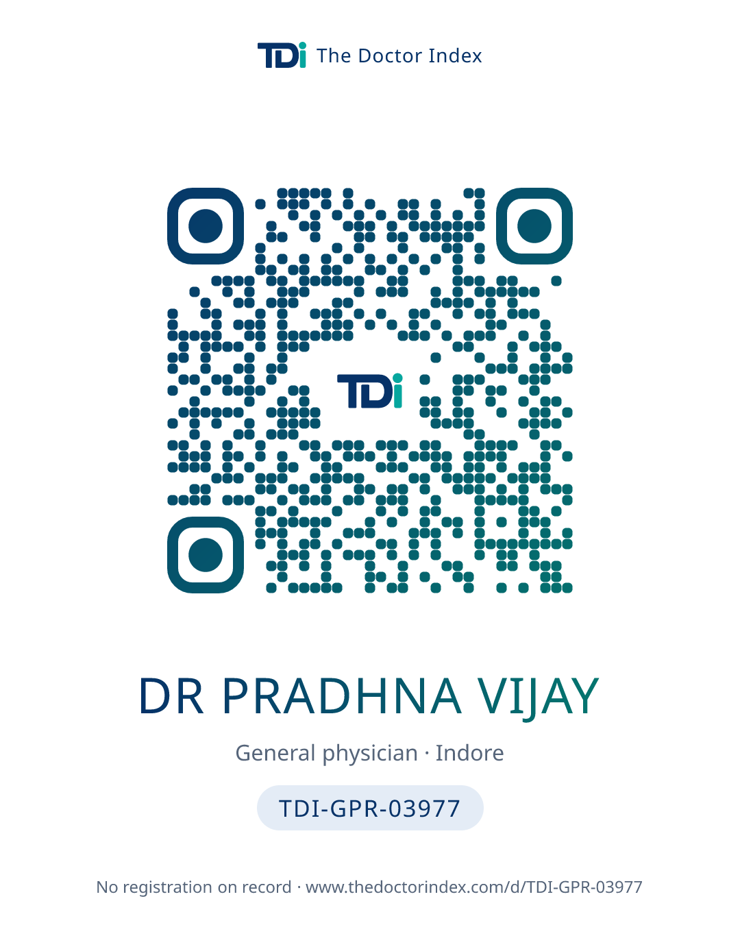 QR card for Dr Pradhna Vijay, TDI-GPR-03977