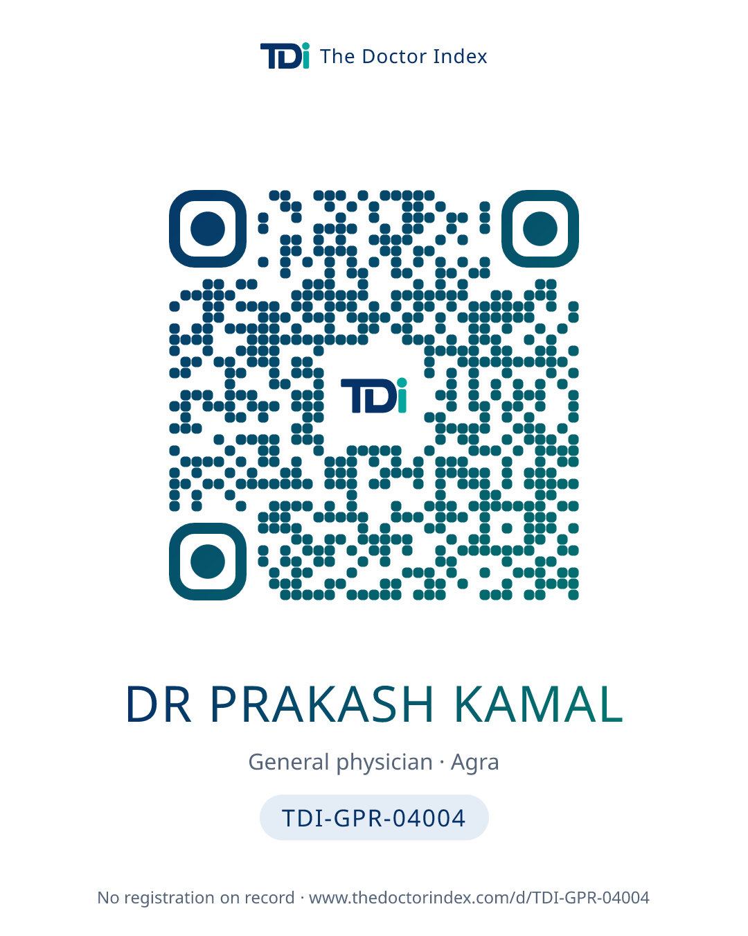 QR card for Dr Prakash Kamal, TDI-GPR-04004