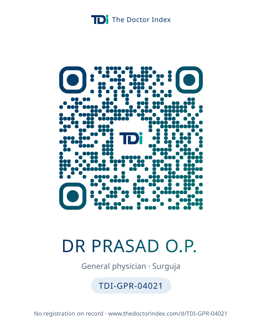 QR card for Dr Prasad O.P., TDI-GPR-04021