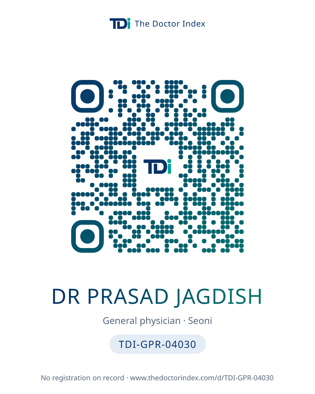 QR card for Dr Prasad Jagdish, TDI-GPR-04030