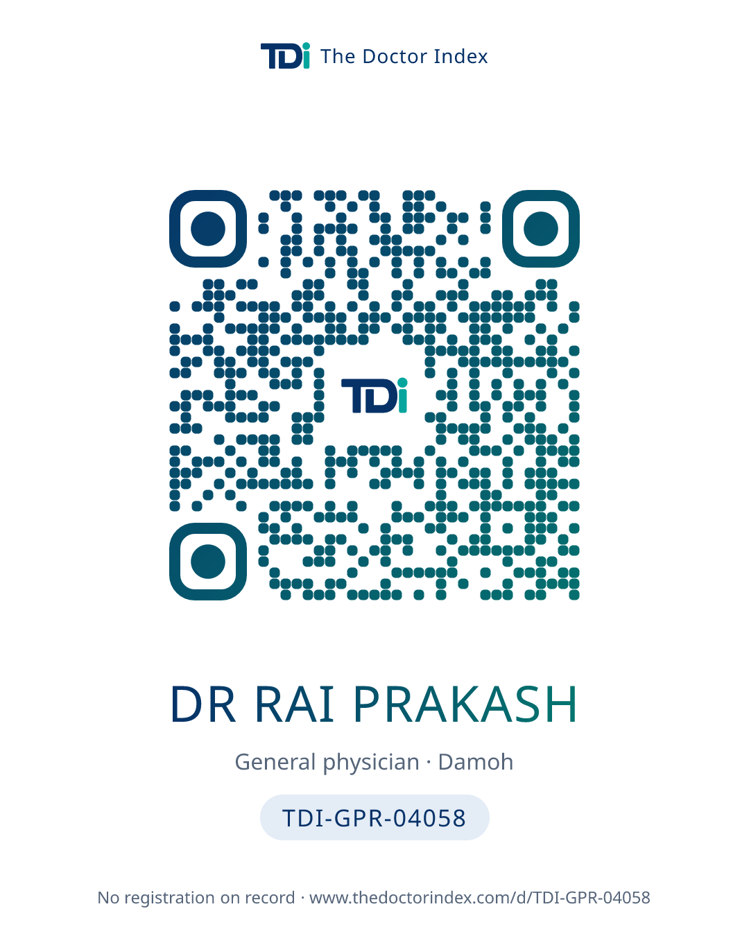 QR card for Dr Rai Prakash, TDI-GPR-04058