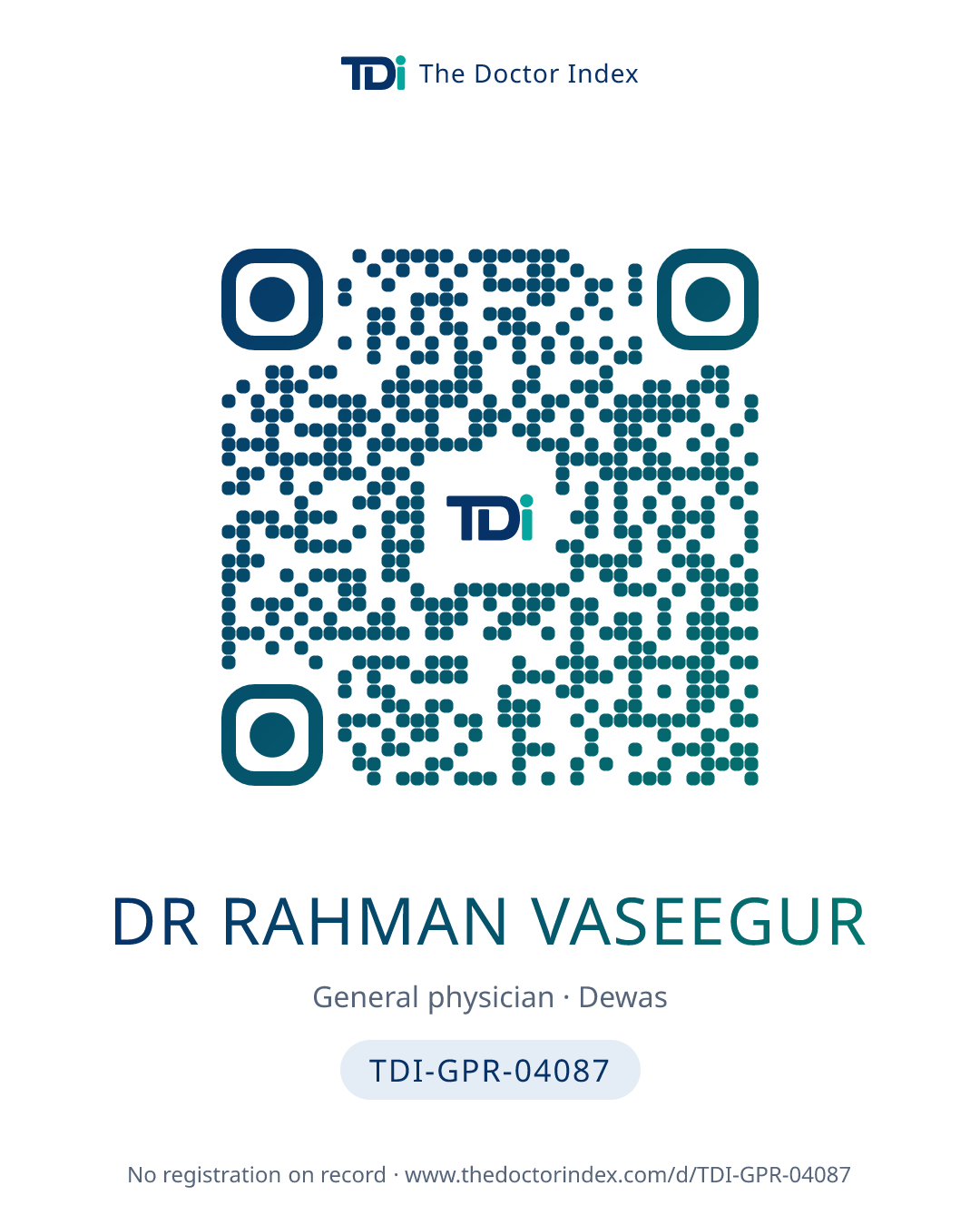 QR card for Dr Rahman Vaseegur, TDI-GPR-04087