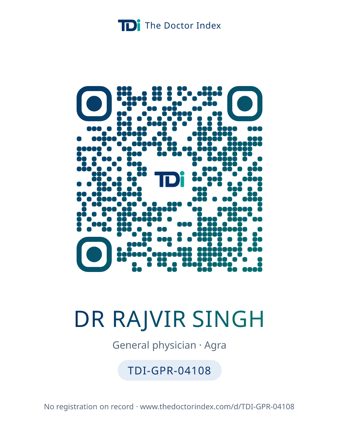 QR card for Dr Rajvir Singh, TDI-GPR-04108
