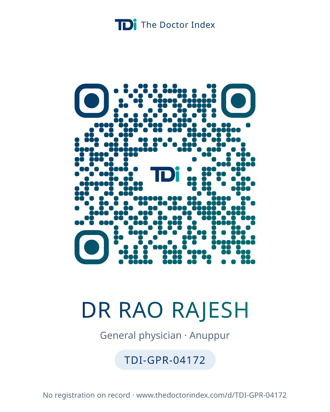 QR card for Dr Rao Rajesh, TDI-GPR-04172