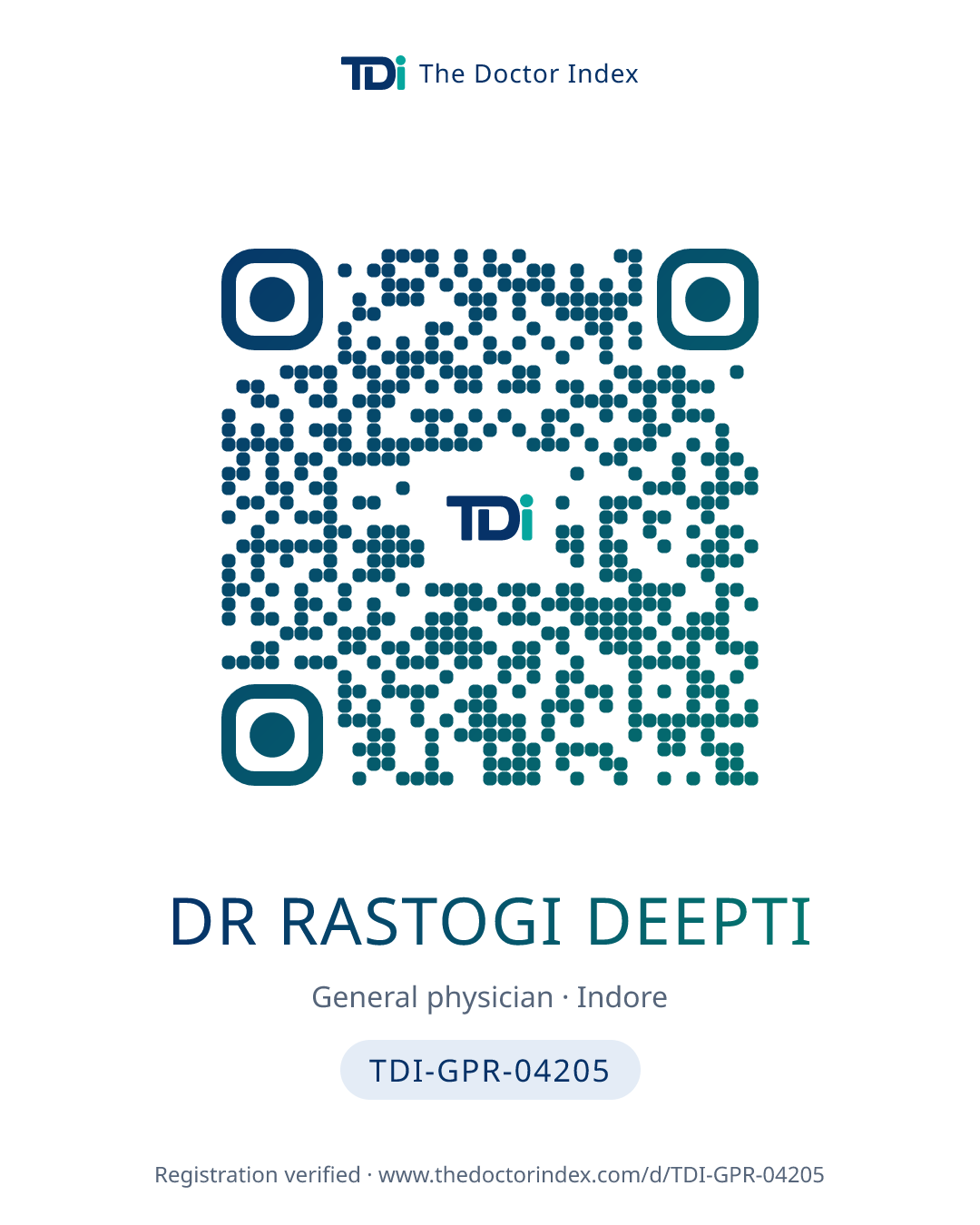 QR card for Dr Rastogi Deepti, TDI-GPR-04205