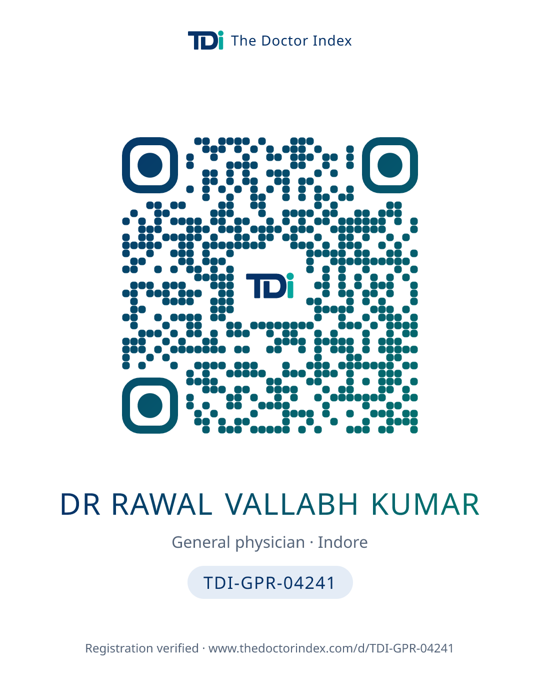 QR card for Dr Rawal Vallabh Kumar, TDI-GPR-04241