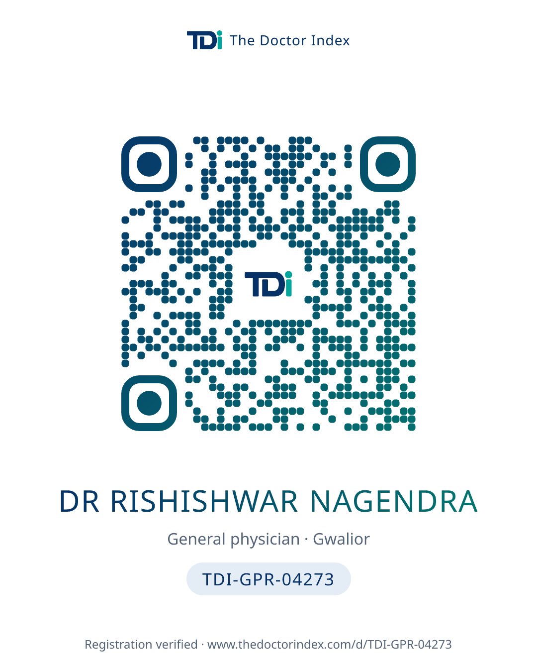 QR card for Dr Rishishwar Nagendra, TDI-GPR-04273