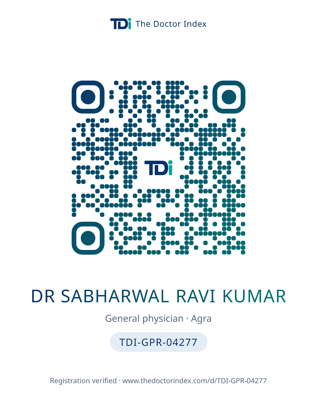 QR card for Dr Sabharwal Ravi Kumar, TDI-GPR-04277