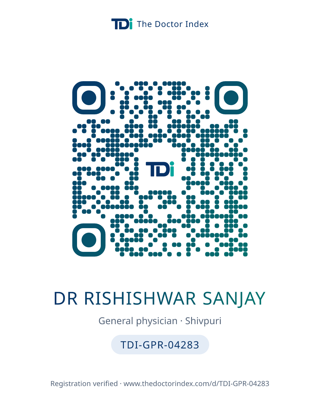 QR card for Dr Rishishwar Sanjay, TDI-GPR-04283