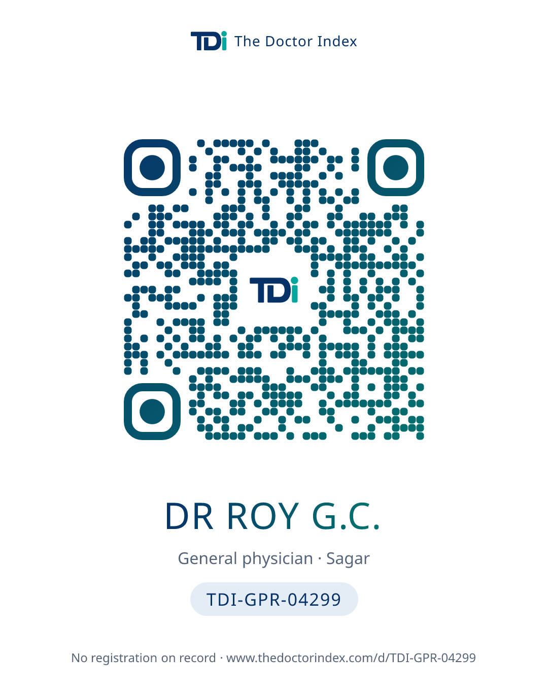 QR card for Dr Roy G.C., TDI-GPR-04299