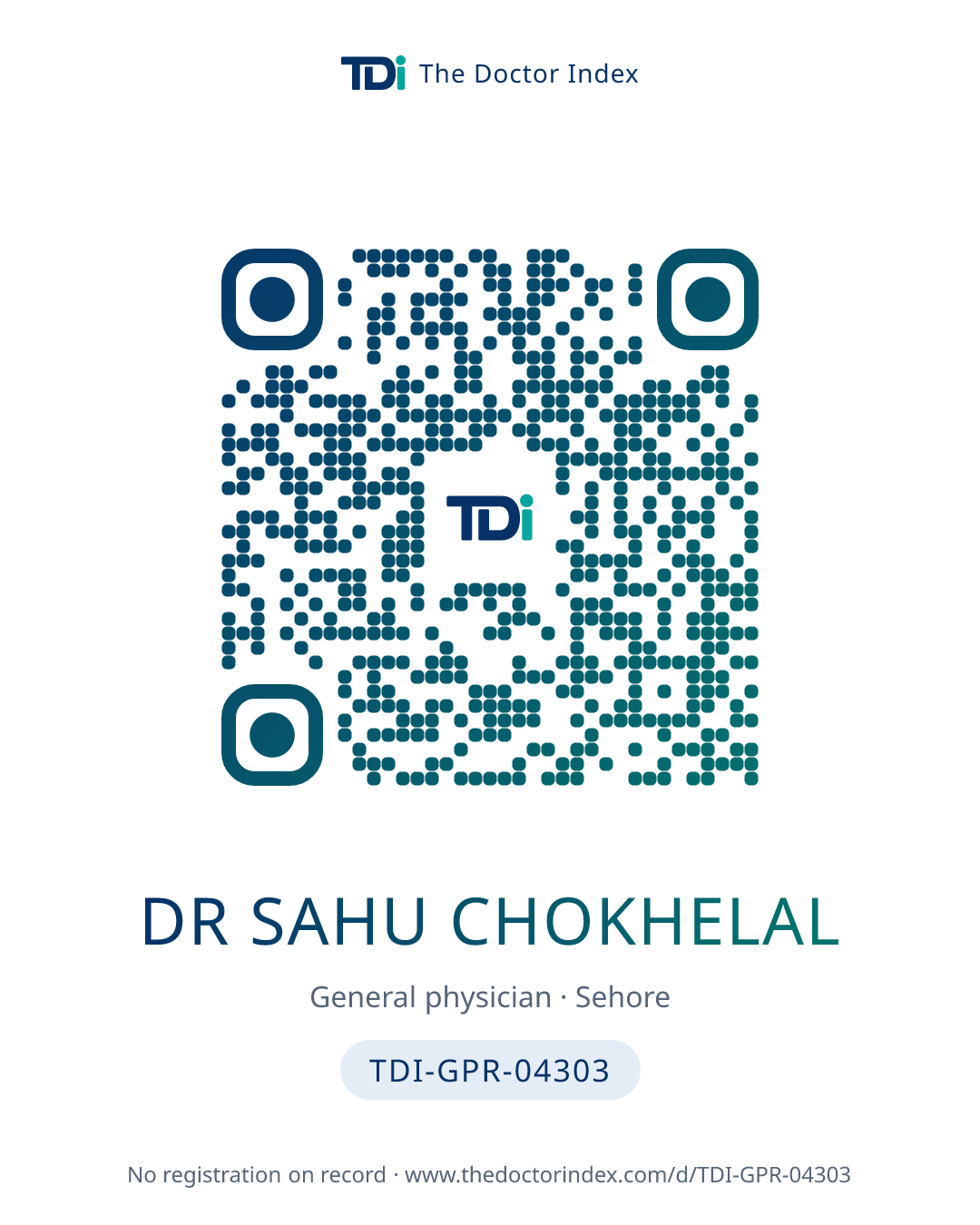 QR card for Dr Sahu Chokhelal, TDI-GPR-04303