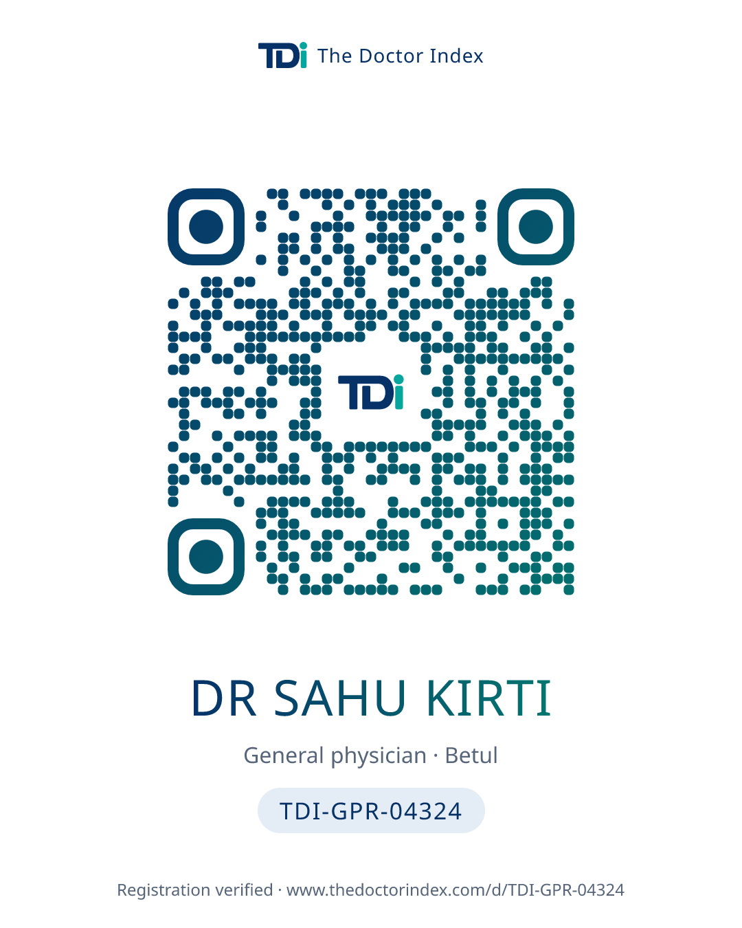 QR card for Dr Sahu Kirti, TDI-GPR-04324
