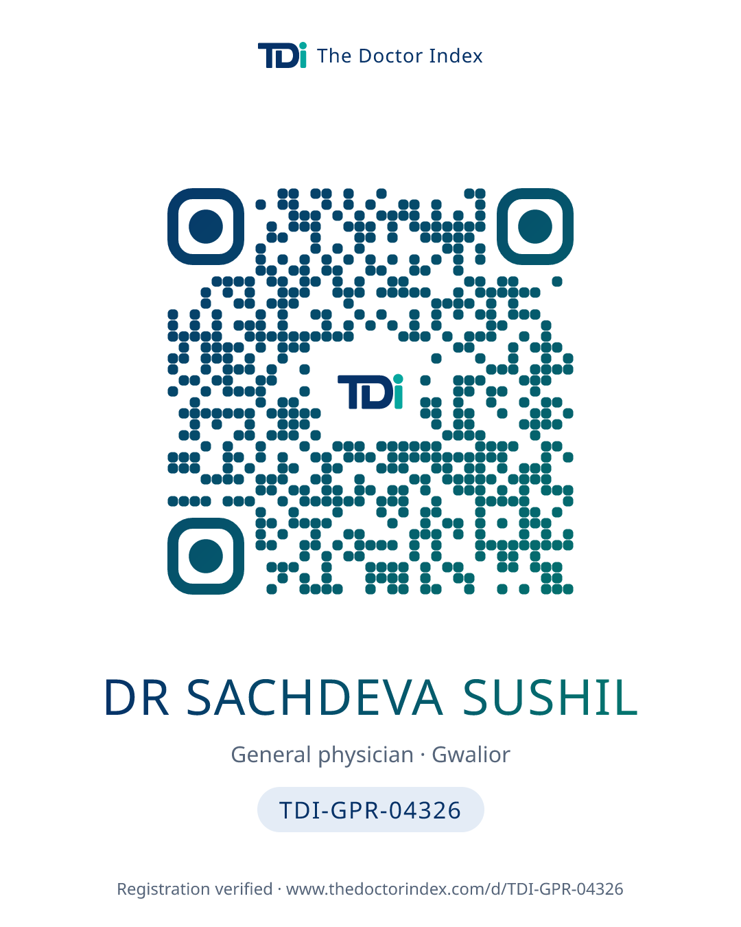 QR card for Dr Sachdeva Sushil, TDI-GPR-04326