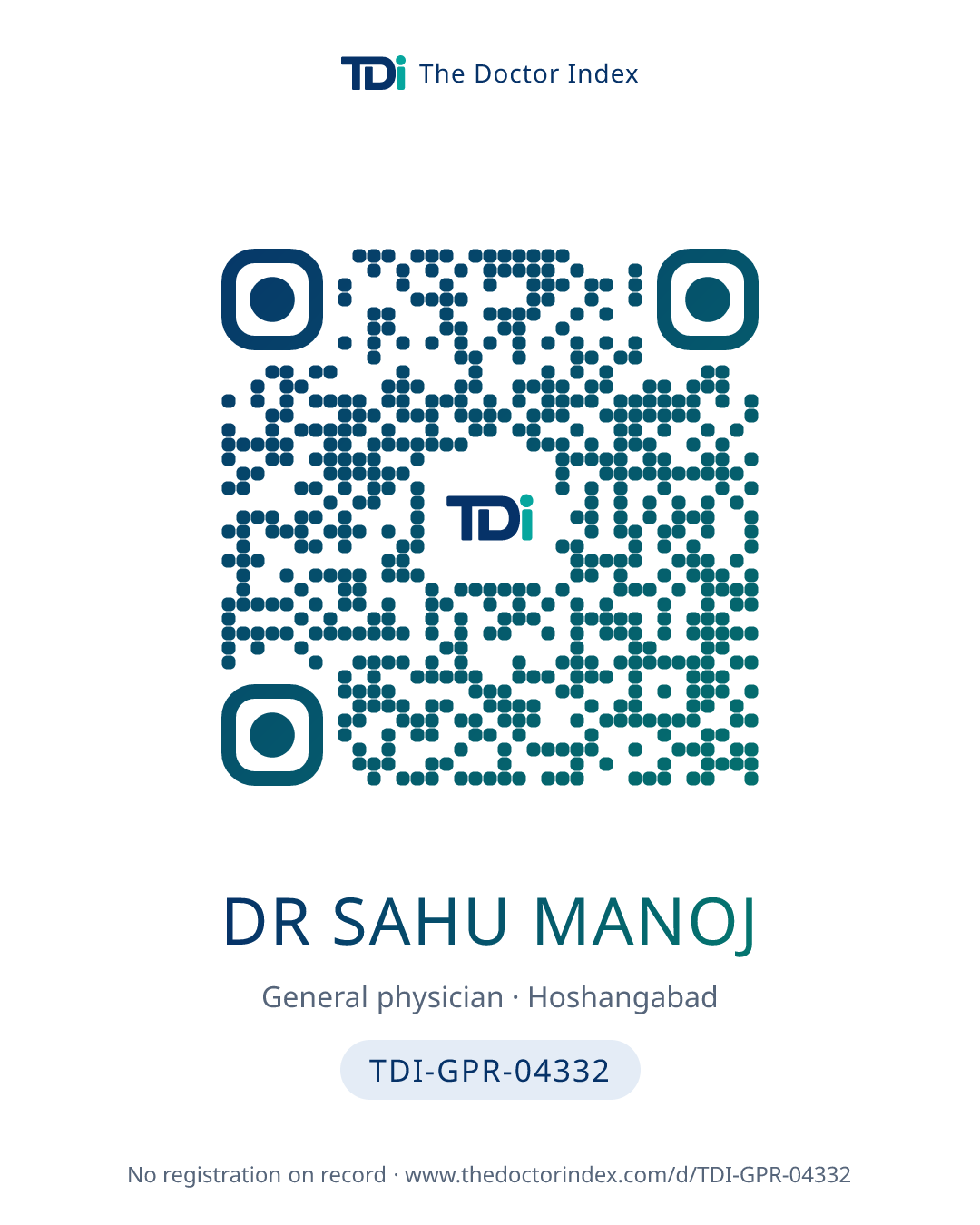 QR card for Dr Sahu Manoj, TDI-GPR-04332
