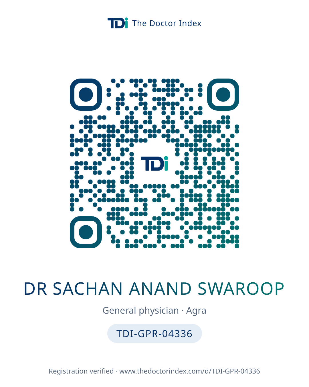 QR card for Dr Sachan Anand Swaroop, TDI-GPR-04336