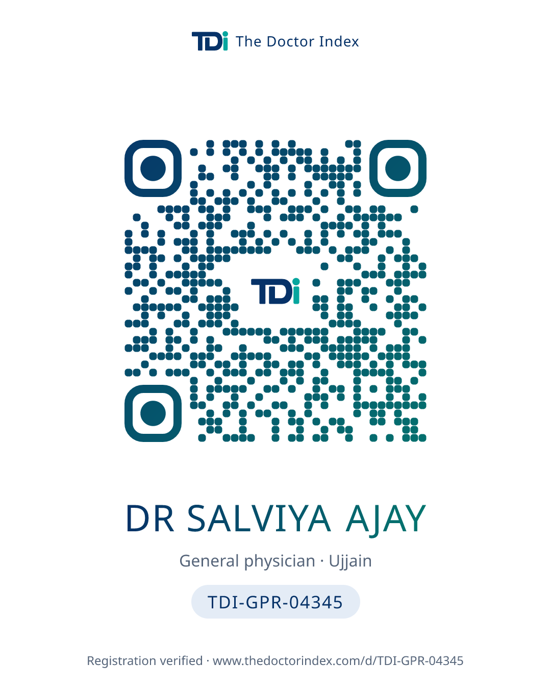 QR card for Dr Salviya Ajay, TDI-GPR-04345