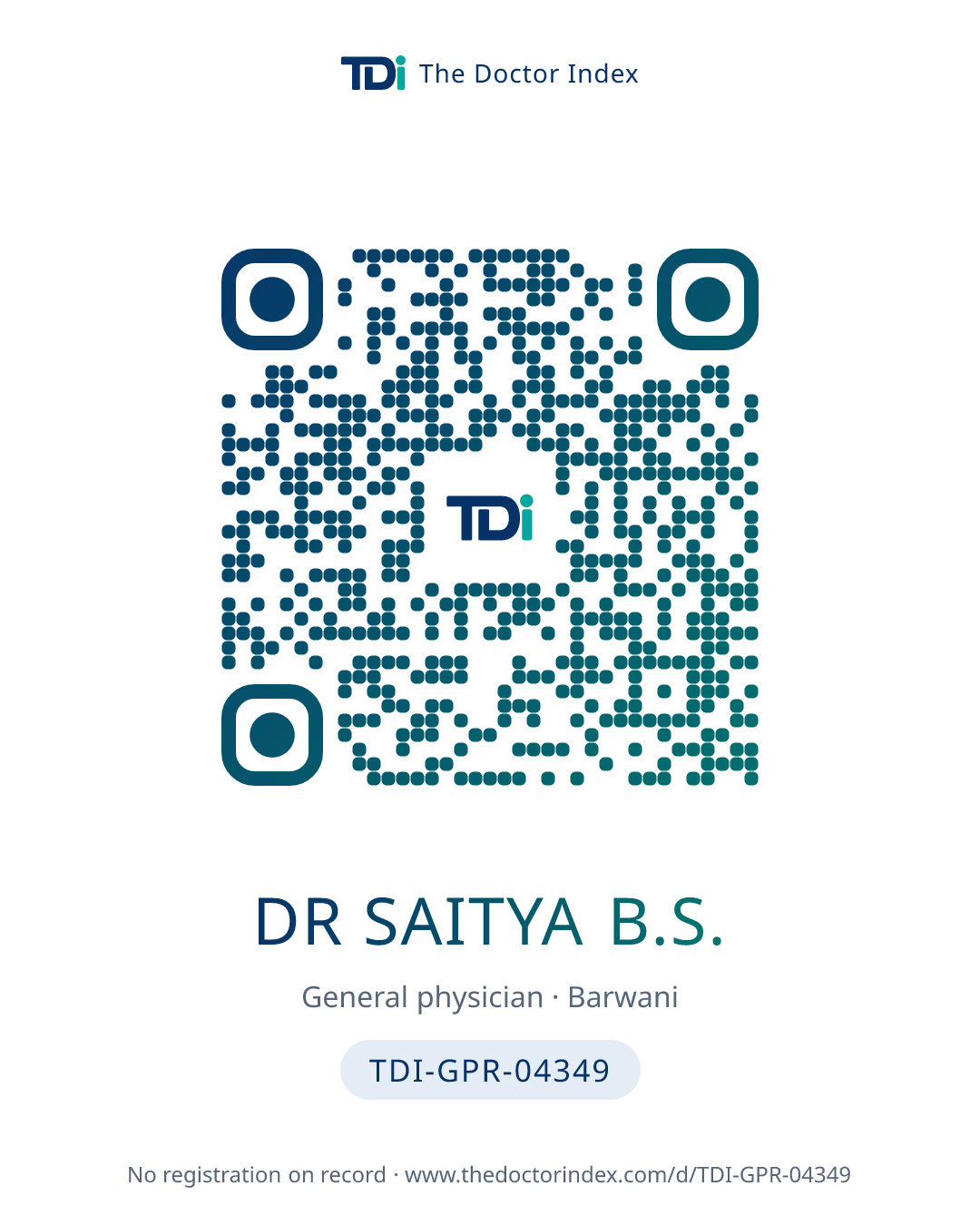 QR card for Dr Saitya B.S., TDI-GPR-04349