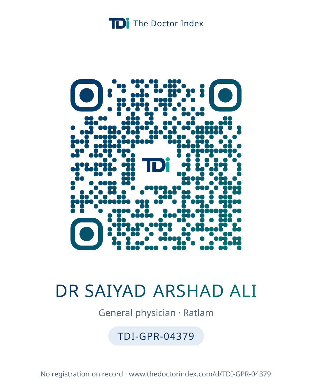 QR card for Dr Saiyad Arshad Ali, TDI-GPR-04379