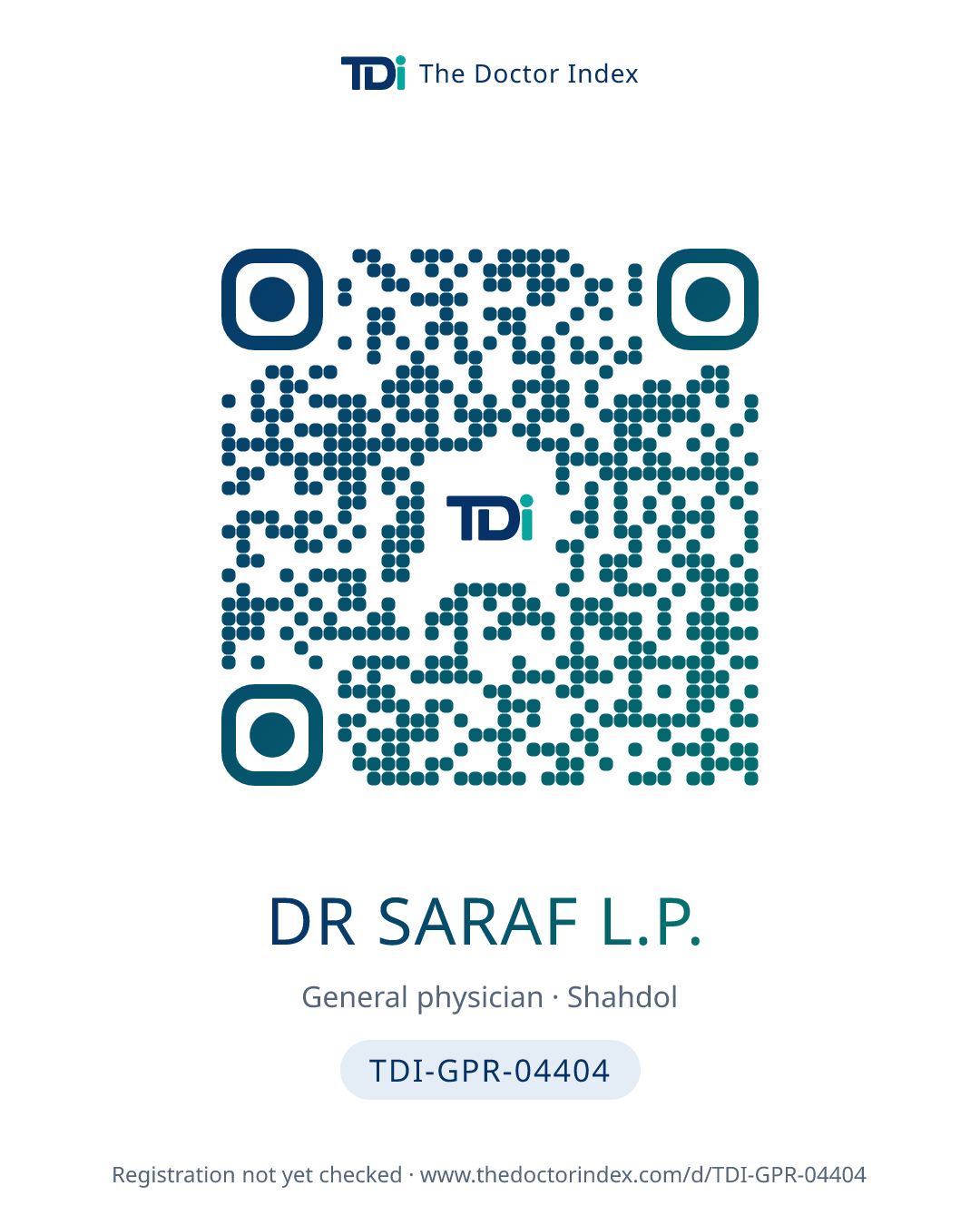 QR card for Dr Saraf L.P., TDI-GPR-04404