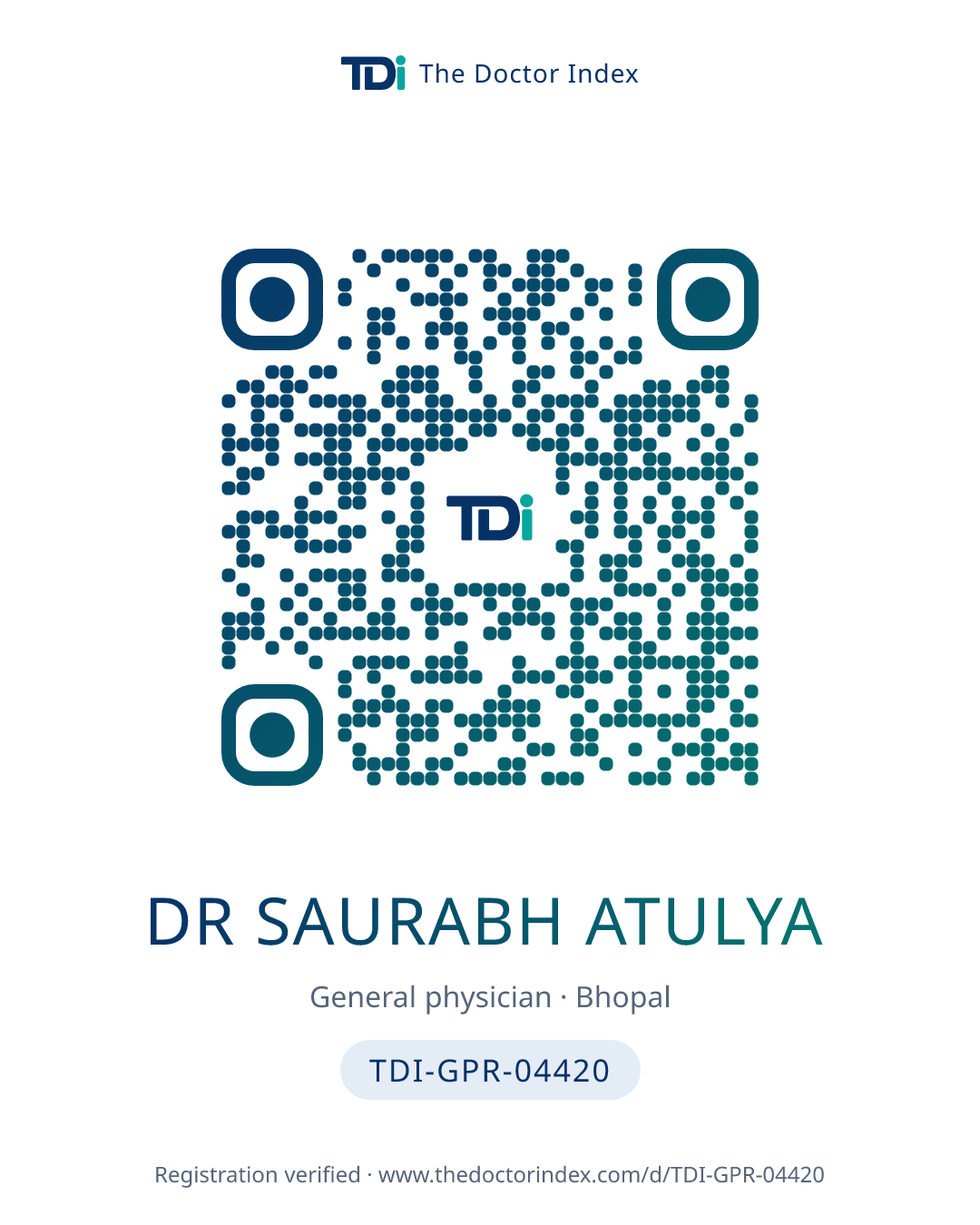 QR card for Dr Saurabh Atulya, TDI-GPR-04420