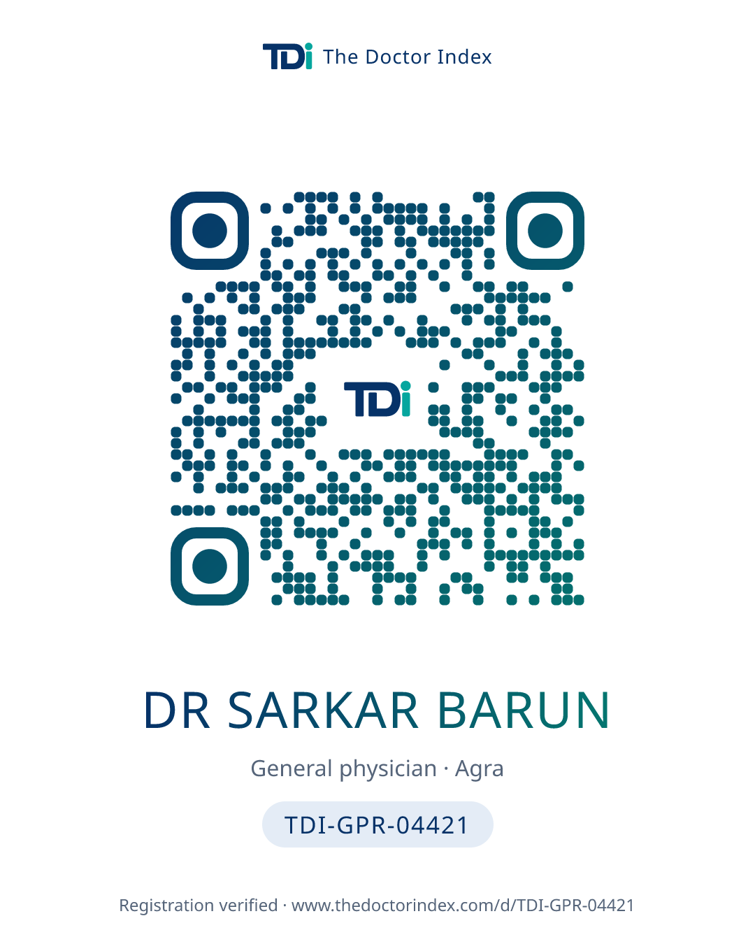 QR card for Dr Sarkar Barun, TDI-GPR-04421