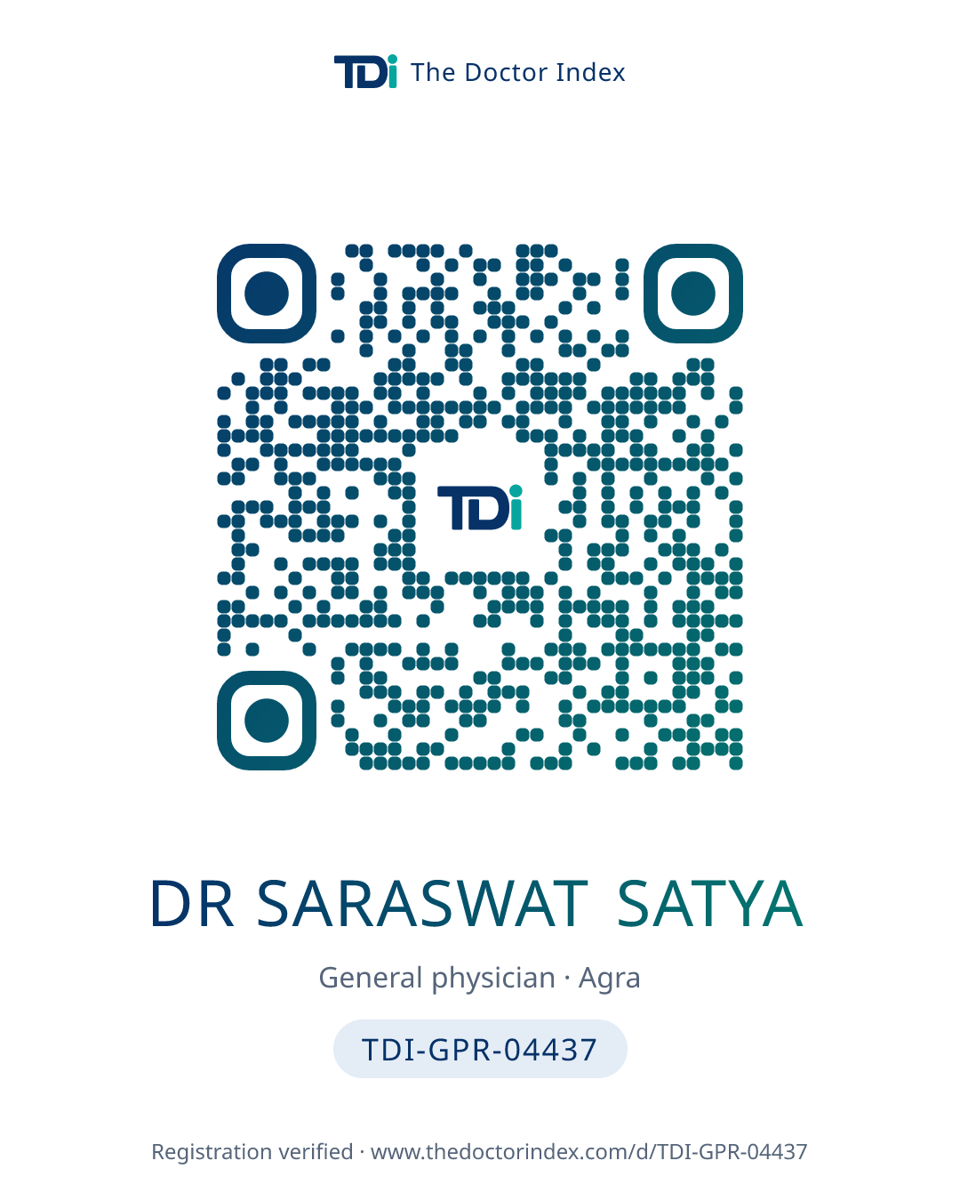QR card for Dr Saraswat Satya, TDI-GPR-04437