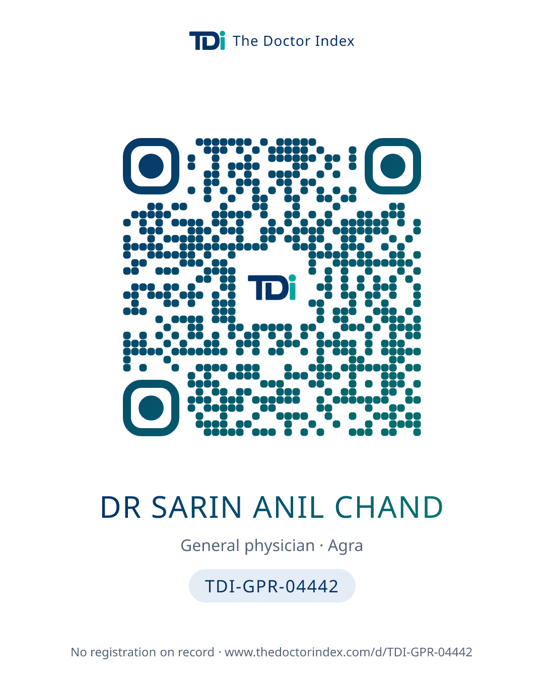 QR card for Dr Sarin Anil Chand, TDI-GPR-04442