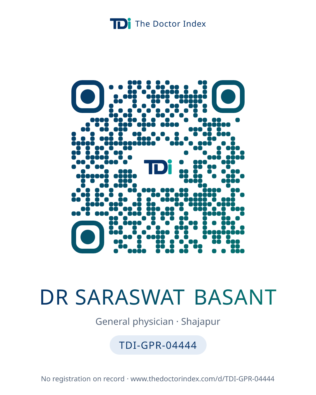 QR card for Dr Saraswat Basant, TDI-GPR-04444